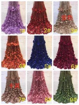 Calitate de Top cu margele din Africa 3D flori brodate pe Tul Dantela Tesatura YG-551 pentru rochie de petrecere din Africa franceză Dantela Tesatura