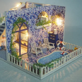 Santorini DIY casă de Păpuși Cu Mobilier Pentru Păpuși Creative Mini Lume Casa Papusa Handmade Casa de Anul Nou Fata Cadou