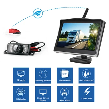 Backup Wireless camera de 5.0 inch TFT LCD monitor auto de mers înapoi camera wireless cu monitor camera video retrovizoare pentru masina