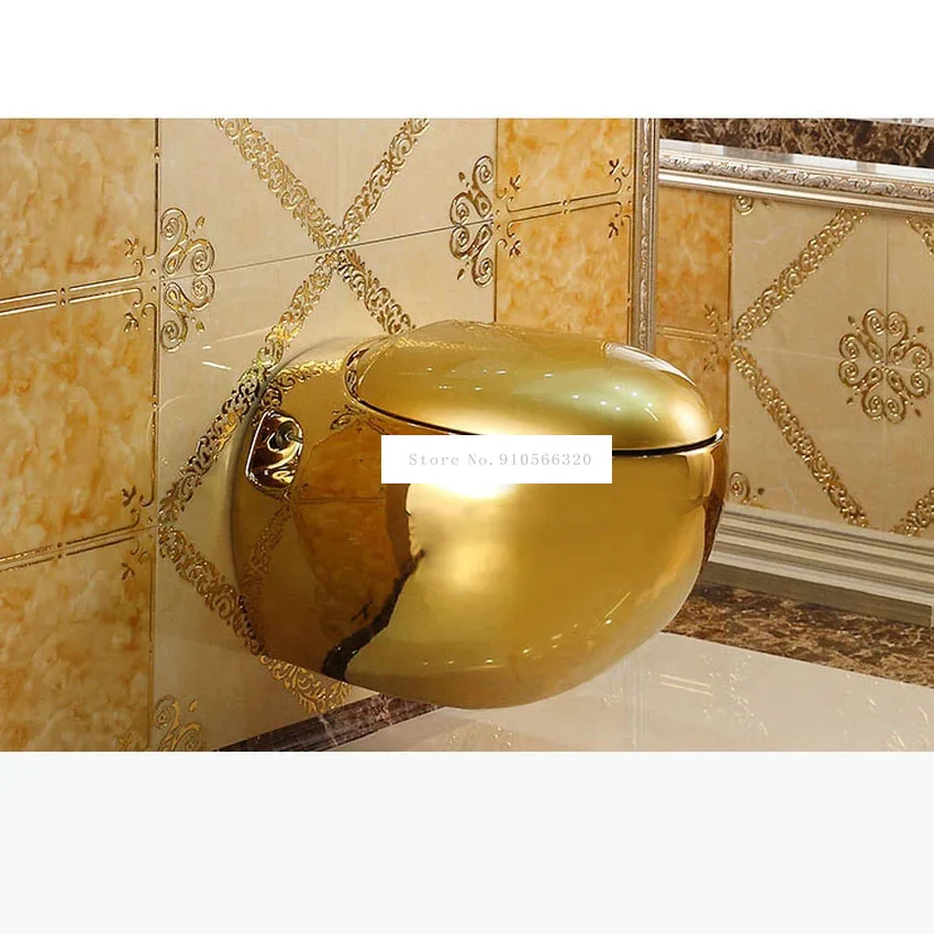 parity companion Frank Pentru Aur de lux superb de perete rotund montat la același nivel toaletă,  baie, toaleta de aur ceramice toaletă closestool fara rezervor de apa ~  Mall | Unpirsatumare.ro