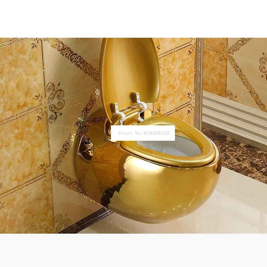 parity companion Frank Pentru Aur de lux superb de perete rotund montat la același nivel toaletă,  baie, toaleta de aur ceramice toaletă closestool fara rezervor de apa ~  Mall | Unpirsatumare.ro
