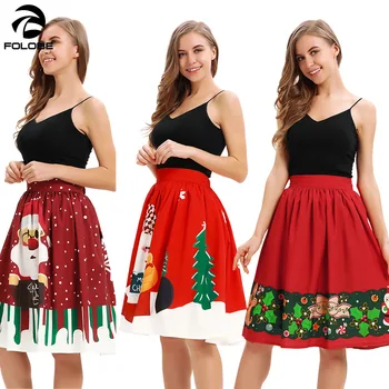 De Vânzare La Cald Crăciun Serie Tipărite Femei Vara Fuste Fustă Midi Cu Talie Înaltă Roșu De Moda Fuste