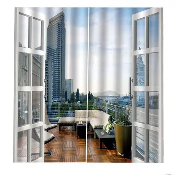 Dimensiunea personalizate de Lux Opace 3D Fereastră Perdele Pentru Camera de zi în Afara ferestrei clădire perdele