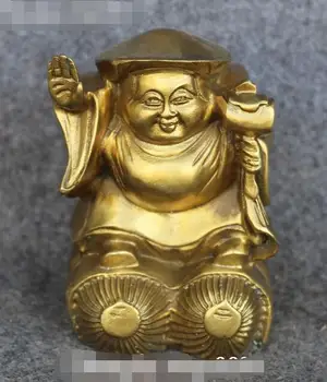 12CM Colectie Rara Pur Bronz Japonia averea lui Dumnezeu Mamona Bani Mahakala Statuie