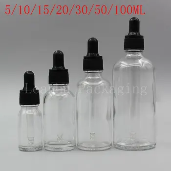 Sticlă Transparentă Cu Negru Dropper , Ulei Esențial / Parfumuri Ambalaje De Sticlă , Gol Container Cosmetice