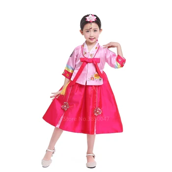 Coreeană Hanbok Tradiționale Haine pentru Copii Baby Girl Asiatice Scena Festivalului de Performanță Dans Copilul Fantezie Brodate Rochie