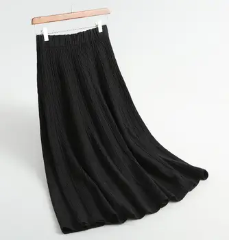Femei tricotate Fuste Lungi de Iarnă Fuste Plisate Solid Fusta Maxi, fusta cu Talie Inalta