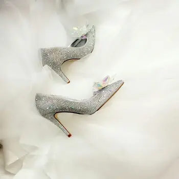 2019 Moda Sexy Cenusareasa De Cristal Femei Pantofi De Argint Stras Nunta Printesa Pantofi Platforma Pompe Tocuri Inalte Pantofi De Partid