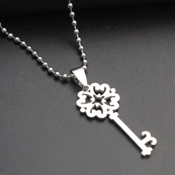 Cadou din oțel inoxidabil retro floare colier cheie iubesc inima de blocare unic simbol cheie fulg de nea deblocarea instrument de gol colier cheie