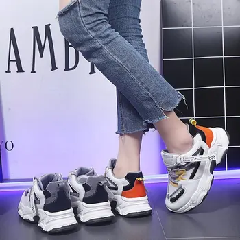 2020 primăvara și toamna noi sălbatic cu talpi groase crescut sport pantofi casual moda retro culoare de contrast pantofi vechi de sex feminin X388