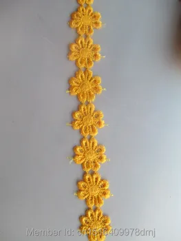 25mm lățime și 2 curte de floarea-soarelui model galben broderie dantelă dantelă DIY accesorii de îmbrăcăminte Panglică dantelă
