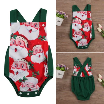 Moda Nou Copil Nou-Născut Fete Baieti Crăciun Body Fără Mâneci Salopeta Mos Craciun Tipărite De Costume De Crăciun O Bucată Sunsuit