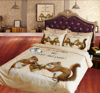 JF-104 Romantic veveriță iubitorii forma de inima de imprimare carpetă acopere set dublu King size, lenjerie de pat