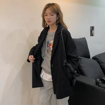Femei Versiunea coreeană A Ins All-Meci Slim Costum cu Mâneci Lungi Cardigan Jacheta Costum Negru O Mărime