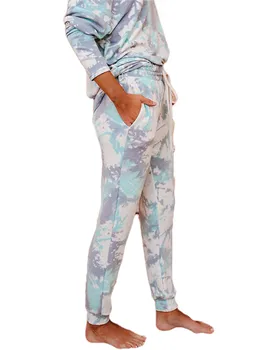 Femeile Tie-Dye De Imprimare De Costume De Gât Maneca Lunga Pulover Vrac + Elastic Talie Pantaloni Pentru Femei Set Primavara Toamna Tinutele