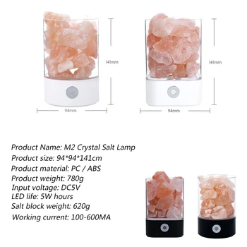 USB Led Lampa de Sare Naturale Roz de Cristal de Lumină Negativă Ion Purificator de Aer Interior Spirit Creator Lumina Calda Lampa de Masa Acasă Lampă de Lavă