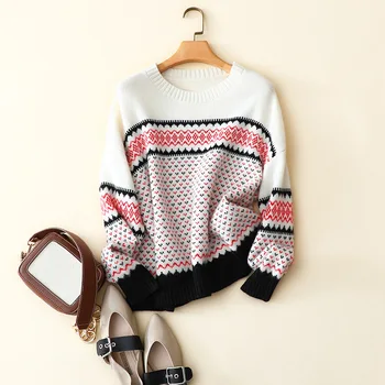 Cașmir pulovere de iarna noi franța stil echipajul gât moda pulover pentru femei brand de tricotaje liber casual cald gros jumper