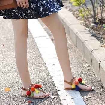 SWONCO Apartamente Pantofi de Vara pentru Femei Sandale Ciucure Boem Sandale Plate 2020 Nouă Minge de Culoare de Moda Pantofi de Vara pentru Femeie Flip Flop