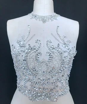 Coase pe argint pietre aplicatiile pe alb, cu ochiuri de cristal trim patch-uri pentru rochie 46*35cm