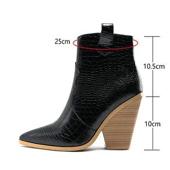 Design de Brand Glezna Cizme Femei din Piele Pu Pene Tocuri inalte Cizme de Vest a Subliniat Toe Fermoar Moda Toamna Iarna pentru Femei Pantofi
