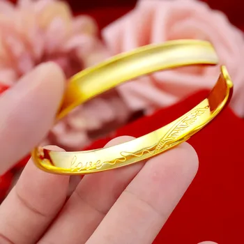Coreea Moda Brățară de Aur pentru Femei Nuntă Engagment Brățări Bijuterii Tipărite Cuvinte 14k Aur Galben Brățară Bijuterii Cadouri