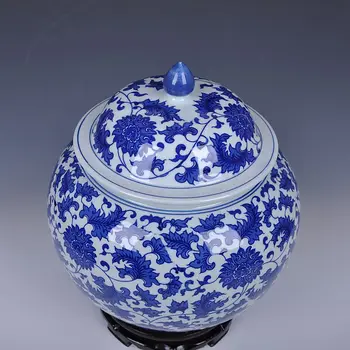 Jingdezhen Ceramică Porțelan Albastru Și Alb Lotus Rădăcină de Mari Dimensiuni Oală Templu borcan Depozitare Mobilier de porțelan ghimbir vas borcan
