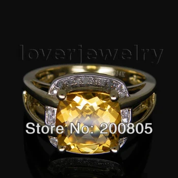 LOVERJEWELRY Epocă Perna 9mm Aur Galben 14kt Diamant Natural Citrin Inel SR42A