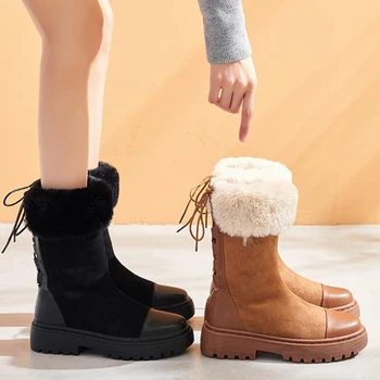 Femei Cizme de Zăpadă Iarna Platforma Doamnelor Cald Bumbac Pantofi 2020 Nouă Femei tub de Mijloc Cizme Plus catifea pentru femei cizme pentru femei kl585