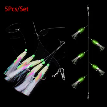 5Pcs/Set Luminoase Cârlig de Pescuit din Oțel Carbon de Înaltă Macrou Pene Bass Cod Atrage Luminoase Cârlig de Pescuit Înalte Momeala Sârmă 9g