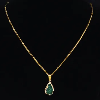Verde Neregulate Cristal Natural din Oțel Inoxidabil Colier Femei cu Aur de Culoare Lanț Colier Bijuterii joyas N20162
