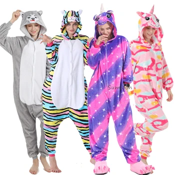 Unicorn Onesies Unisex de Iarna Kigurumi cat Onesie Femei îmbrăcăminte de noapte Panda Anime Costume Adulti Flanel Pijamale Pijamale