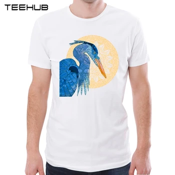 TEEHUB Blue Heron și soarele Bărbați Clasic T-Shirt cu Maneci Scurte Hipster Topuri Retro Tipărite Bărbați Geek Tricouri