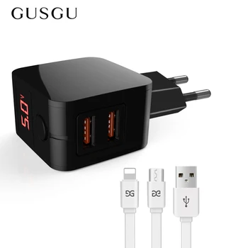 GUSGU LED 5V 2.4 a USB Încărcător de Telefon UE Plug Pentru iPhone Tableta Samsung Display Digital Desktop Portabil Încărcător Cu Cablu
