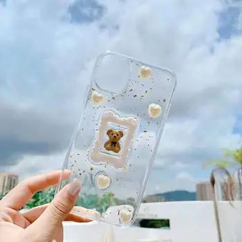 Drăguț 3D stereo perla rama foto urs Telefon Caz Pentru iPhone 11Pro Max X XS Max XR 7 8 Plus dragoste Silicon Moale Capacul