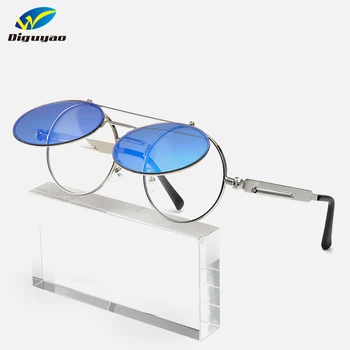 DIGUYAO Oculos de sol feminino 2020 Femei Flip ochelari Retro Rotund Steampunk Arcuri Metalice bărbați ochelari de Soare uv400 înaltă calitate