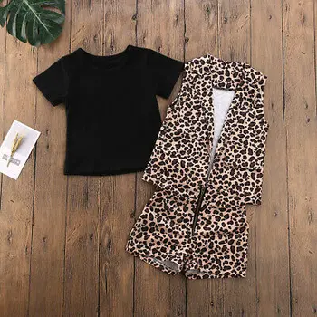 2020 Moda Copii Baby Girl Haine Leopard 3Pcs Tinutele de Vara Negru Topuri Scurte pantaloni Scurți Fata de Copil Seturi de Haine 1-6Y