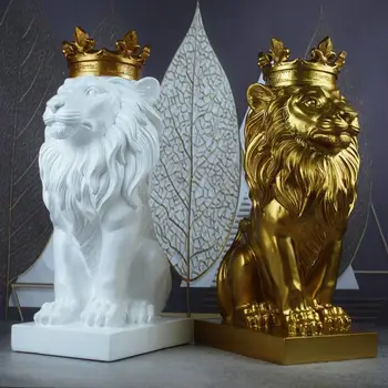 Noua Creație Modernă Coroana de Aur Negru Statuia leului de Animale Sculptură Figurine, Pentru Decoratiuni de Acasă Mansarda Ornamente Cadouri 2
