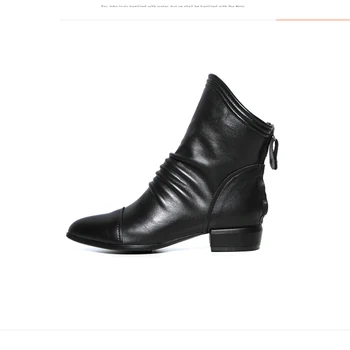 HOFZO Brand de Moda Cizme din Piele Pentru Femei Plat a Subliniat Toe Plicated Cizme de Toamna Cizme pentru Femei Pantofi Negri de Dimensiuni Mari 35-42