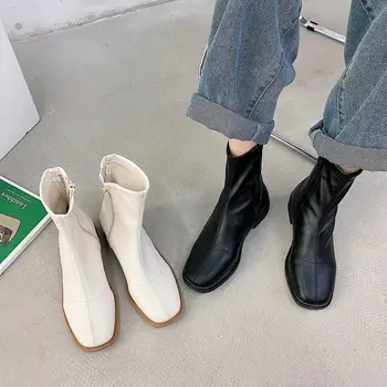 Bottine Femme PU Platforma Pantofi Femei Cizme de Toamna Femeie 2020 Square Toe Glezna Cizme Pentru Femei Pantofi pentru Femei cu Fermoar Papuceii