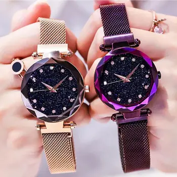 Reloj mujer de Lux doamnelor ceas magnet plasă din oțel inoxidabil cu înstelat moda diamant de sex feminin luminos strălucind cuarț ceas Fierbinte