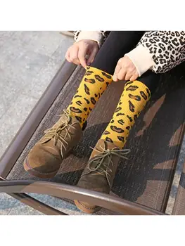 Femei Vintage Leopard Print Crew Sosete Noutate Amuzant Bumbac Mijlocul Tubului Ciorapi M2EA