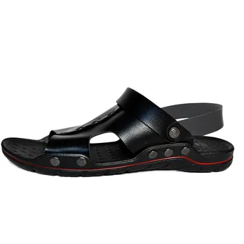 Mazefeng Brand Bărbați Papuci de Piele Non-alunecare de pe Plajă în aer liber șlapi de Vară 2020 Pantofi Casual Diapozitive Negru Sandale Plus Dimensiunea 44