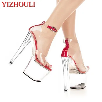20cm pantofi cu toc înalt pantofi sexy plin de cristal transparent sac de sandale de performanță pantofi de 8 inch Sandale cu toc Înalt