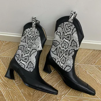 Roman clasic brodate cowboy vest glezna cizme pentru femei din piele fermiera cizme tocuri inalte pantofi pentru femeie cizme botas mujer