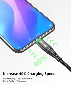 3.0 O Încărcare Rapidă Cablu De Telefon Mobil Cu Lumina Verde De Tip C Tip Cablu-C Linie De Date Cablu De Date Pentru Samsung Huawei, Xiaomi