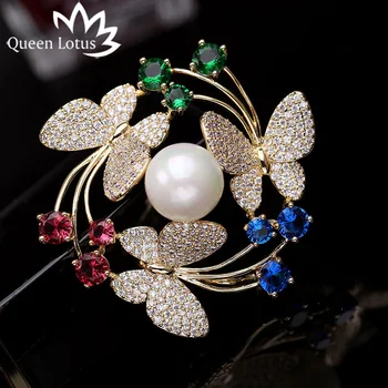 Regina Lotus Înaltă Calitate Fluture Pearl Broșe pentru Femei AAA Zircon Bijuterii de Cristal Animal Brosa Accesorii și Ace