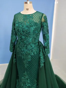 2019 halat de serată elegantă musulman o de gât mâneci lungi rochie sirena cu O-linie tul rochie rochii de seara lungi