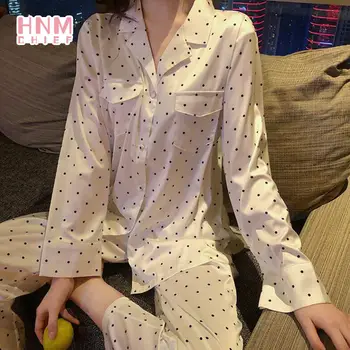 HNMCHIEF Femei pijamale Primăvară Nouă Doamnelor pyjama Set de Turn-down Guler maneca Lunga-Pantaloni de uz Casnic Uzura 2 BUC Lenjerie PJ