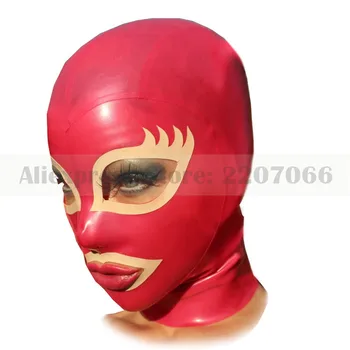 Unisex rosu transparent din latex de cauciuc hote sexy masca fetish party manual zip spate măști RLM103