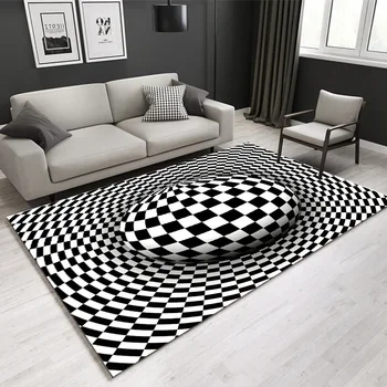 Alb și negru grilaj geometrice abstracte covor Nordic trei-dimensional camera de zi dormitor podea mat masă de cafea, canapea acasă